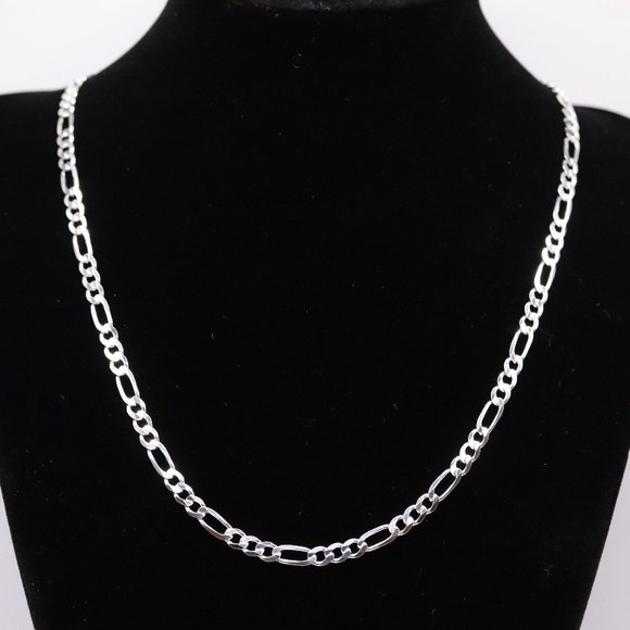 925 Sterling Silver Genuine Solid Figaro Link Chain Italian Necklace 4mm 20in - Picture 1 of 4
